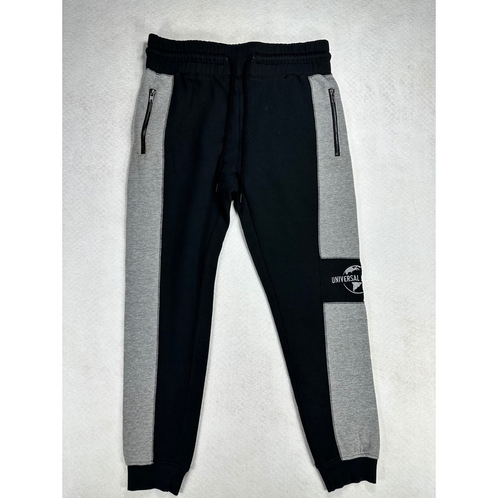 Universal Studios Mens Jogger Sweatpants Black Gray Colorblock M Zipper Pockets